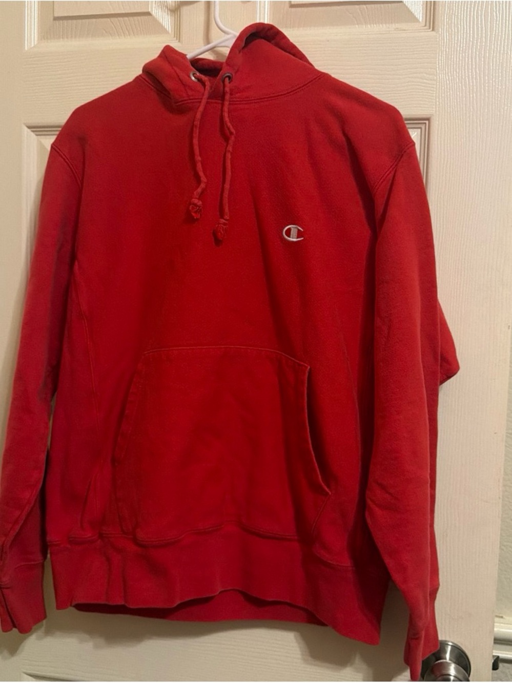 Champion Red Pullover Hoodie with Small Chest Logo